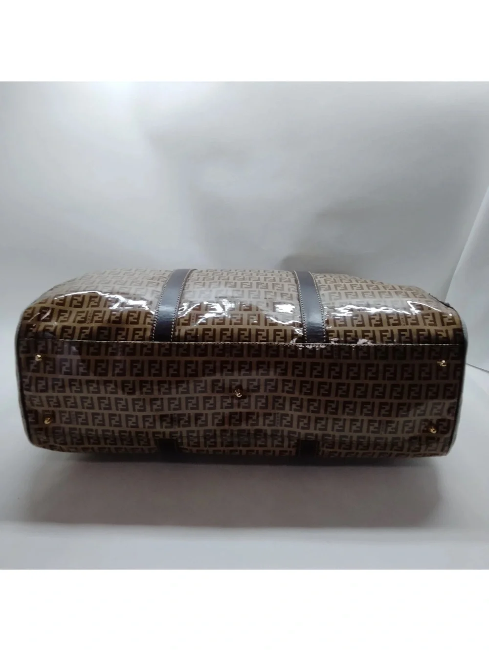 Fendi Beige Brown FF Logo Coated Canvas Duffel Bag